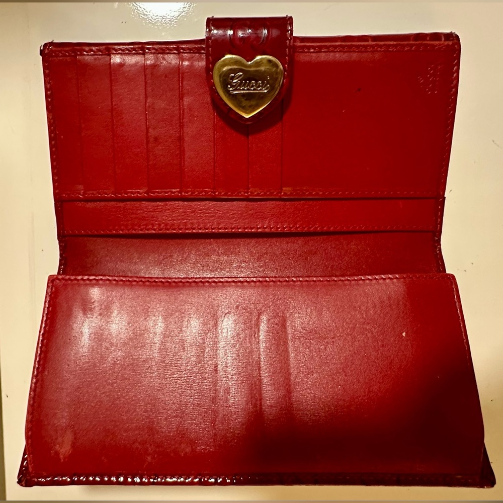 Gucci Red Patent Leather GG Guccissima Heart Wallet — Gold Accent - Picture 6 of 8